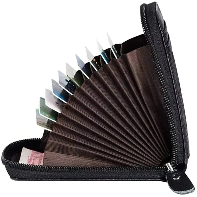 12 Slots RFID Blocking Leather Wallet for Men Women Accordion ID Card Holder Thin Minimalist Credit Card Organizer Slim