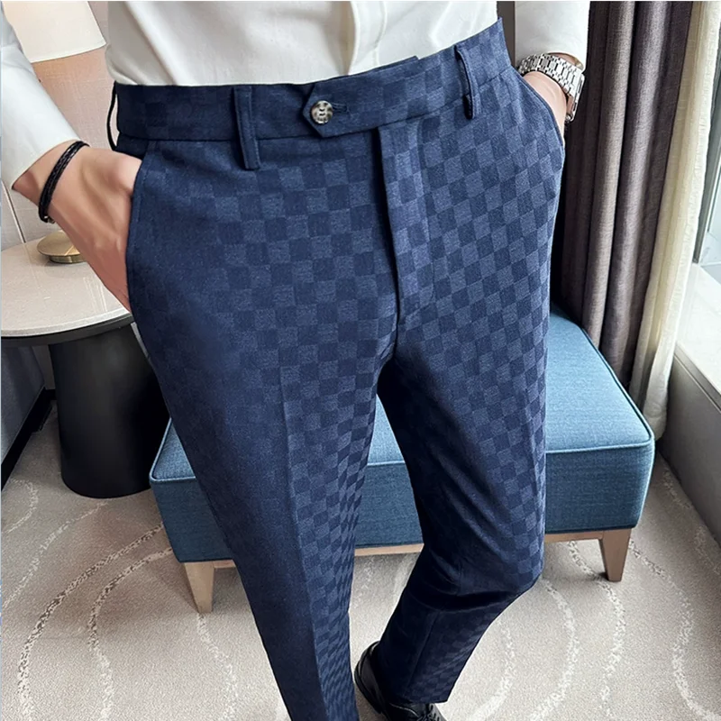 R&z - Casual Plaid Suit Pants Fashion Men's Slim Fit Business Social Dress Pants Formal Wedding Social Party