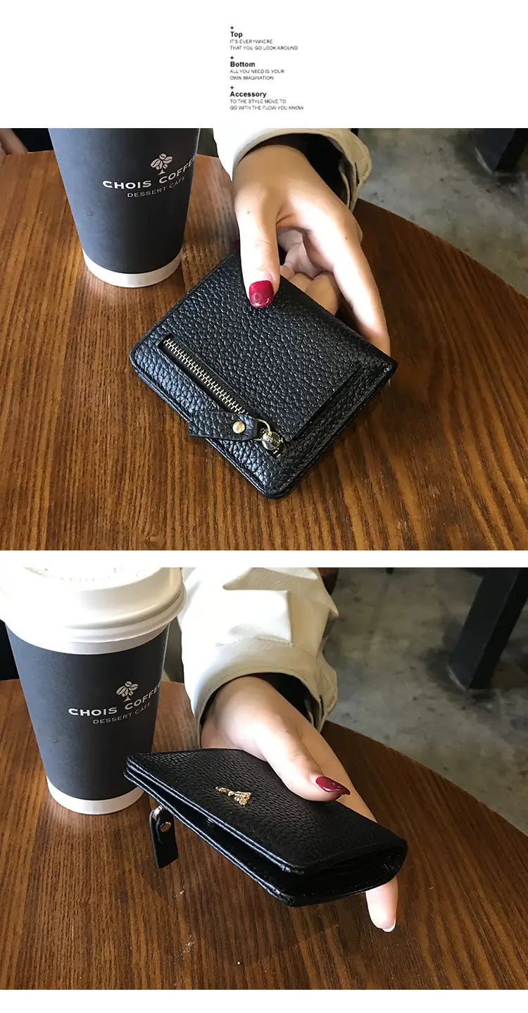 Leather Mini Coin Purse - Women’s Short Folding Wallet