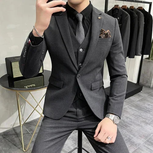 R&z - Jacket + Vest + Pants  High-end Brand Boutique Fashion Solid Color Mens
