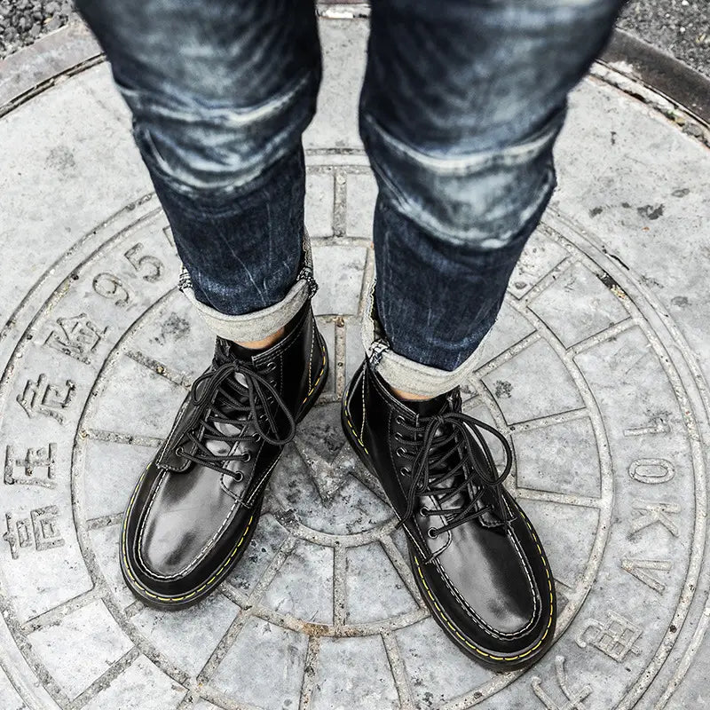 Men’s High-Top Cowhide Martin Trendy Tooling Boots