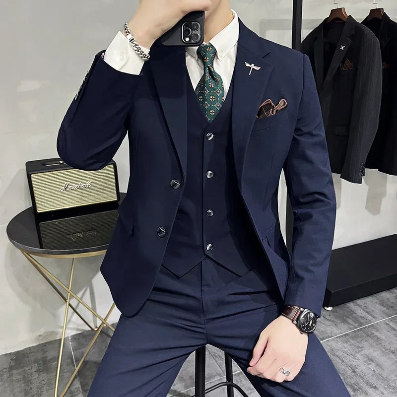 R&z - Jacket + Vest + Pants  High-end Brand Boutique Fashion Solid Color Mens