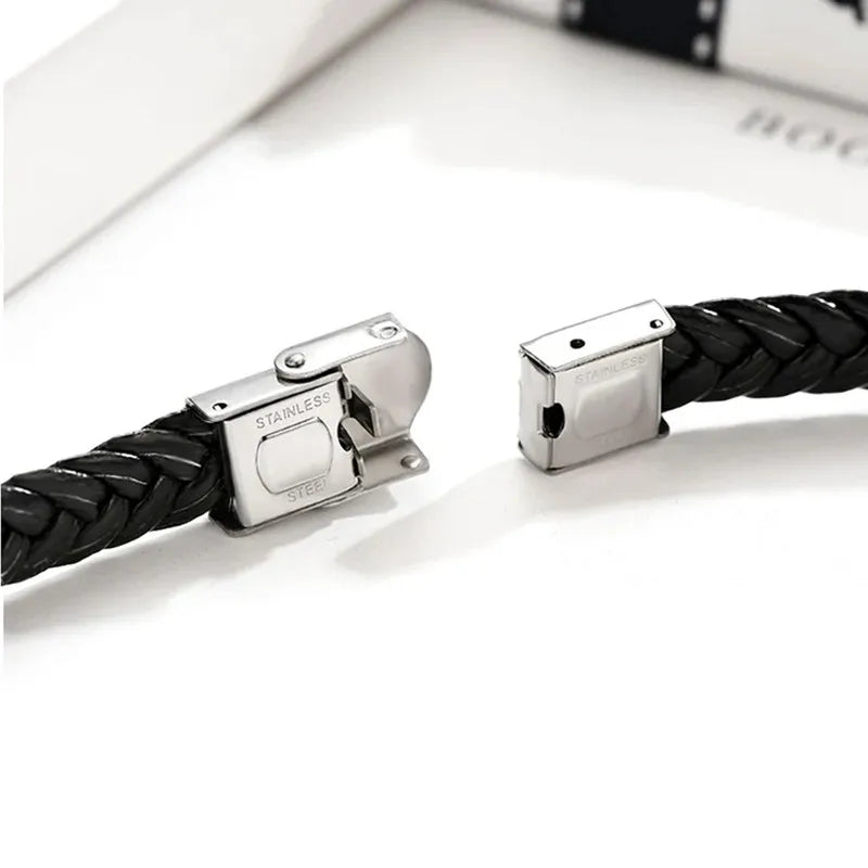 Custom Name Logo Any Text Engraved Leather Bangle & Bracelet Personalized Stainless Steel Bracelets For Women Men ID Bracelet