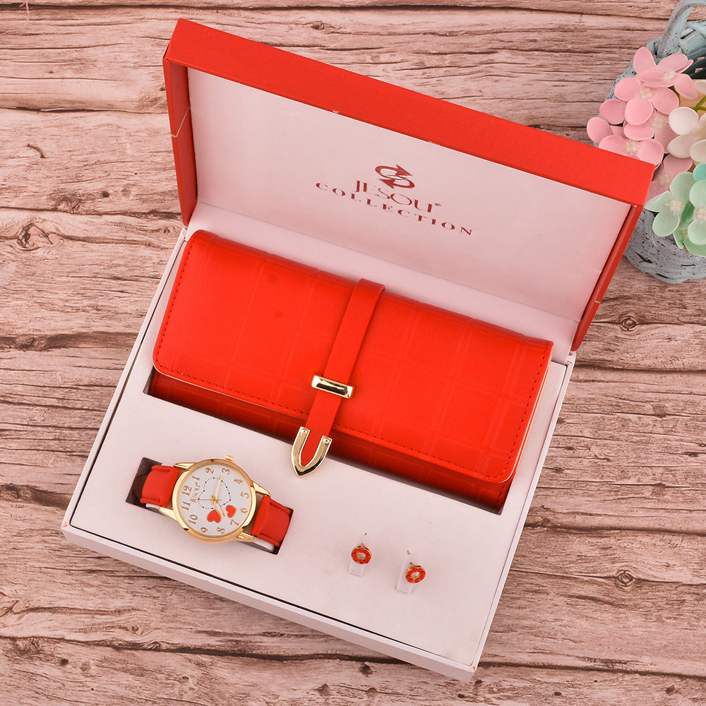 Women's Wallet, Watch, and Earrings Three-Piece Set