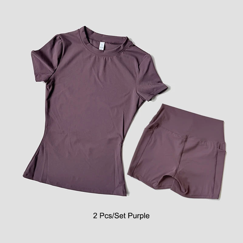 R&z - Women Yoga Set Gym Sportswear Sport Top Hight Waist Shorts Suit Fitness Workout Butt Lifting Short Tight Suit