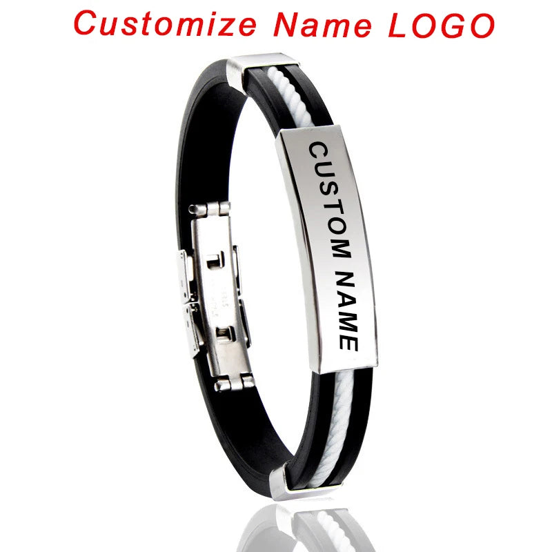 Custom Logo Name Engrave Silicone Bracelet Inscription Friendship Bracelets For Women Men ID Bracelet Luxury Snap Button Jewelry