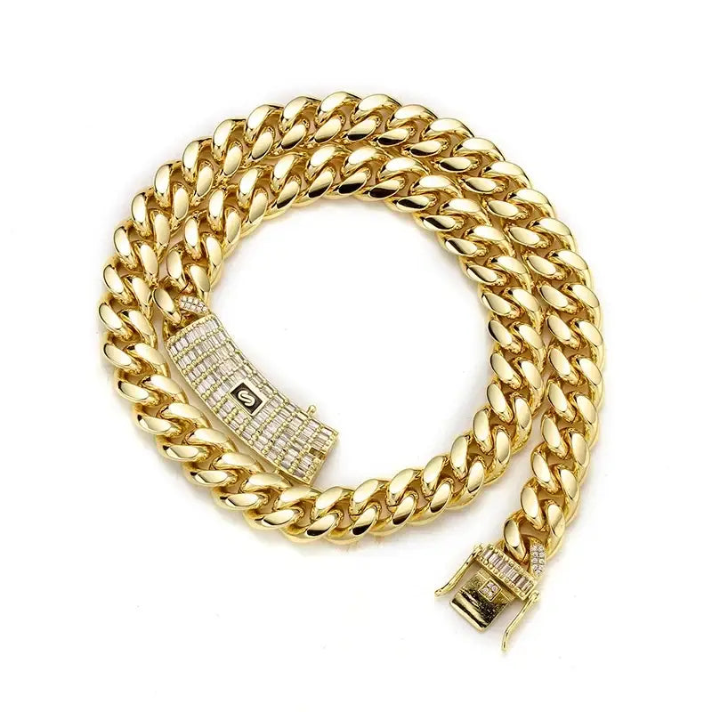 6-14mm Gold Silver Color Stainless Steel Cuban Miami Chains Necklaces CZ Zircon Box Lock Link Chain for Men Hip Hop