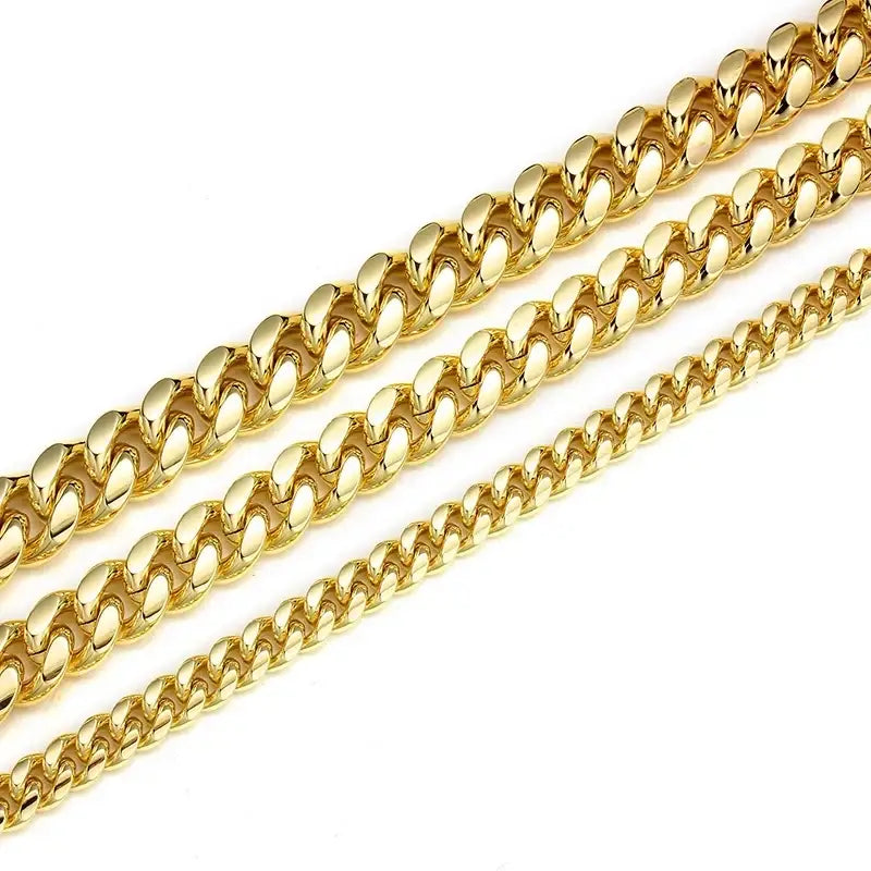 6-14mm Gold Silver Color Stainless Steel Cuban Miami Chains Necklaces CZ Zircon Box Lock Link Chain for Men Hip Hop