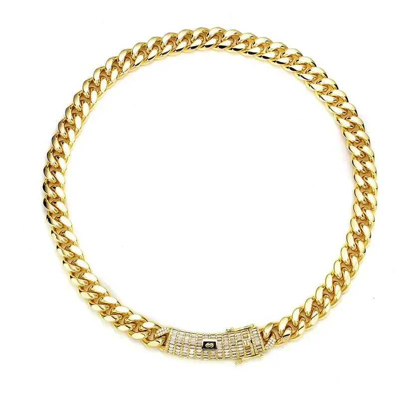 6-14mm Gold Silver Color Stainless Steel Cuban Miami Chains Necklaces CZ Zircon Box Lock Link Chain for Men Hip Hop