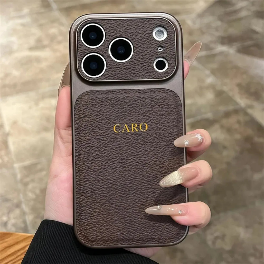 Personalise Gold Silver Initials Letter Leather Case For iPhone 15 14 13 17 Pro Max 14 16 Plus 17 Air Luxury Lens Protection Cas