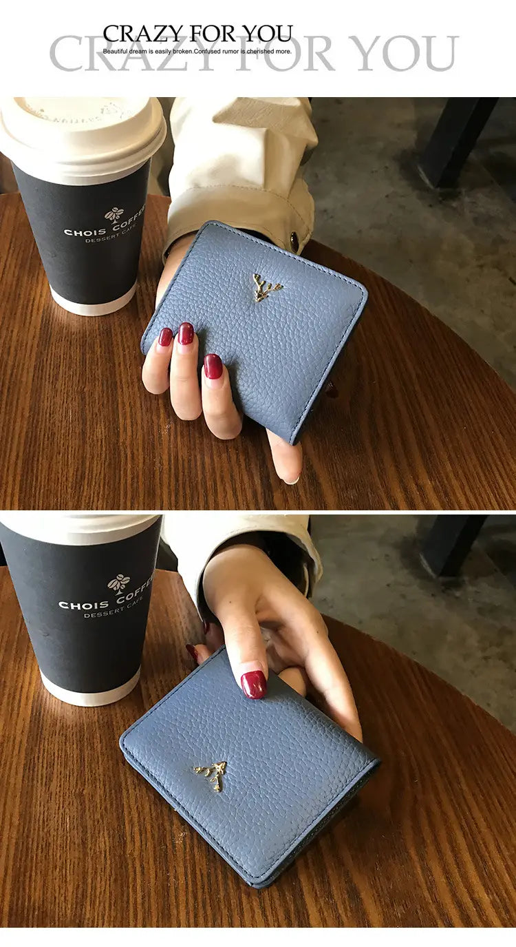 Leather Mini Coin Purse - Women’s Short Folding Wallet