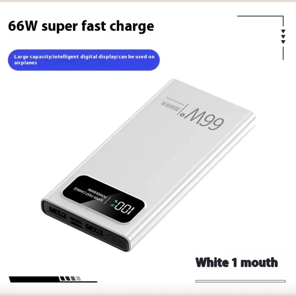 66W Super Fast Charge Mobile Power Bank - 20000mAh Large Capacity - White 66w Super Fast Charge / 20000 MA