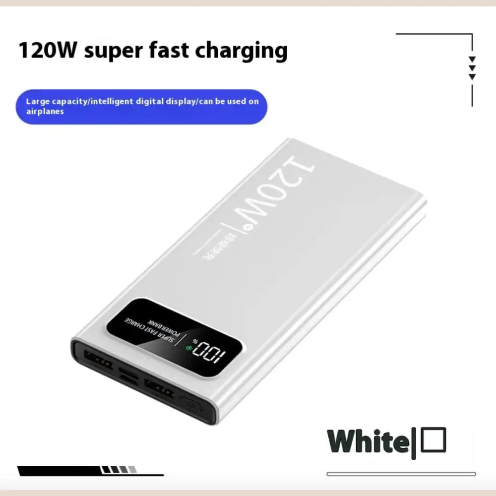 66W Super Fast Charge Mobile Power Bank - 20000mAh Large Capacity - White 120W Super Fast Charge / 10000 MA