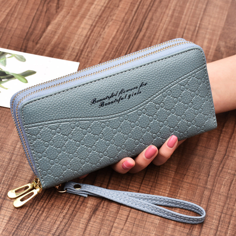 Large Double Zipper Clutch Wallet for Women