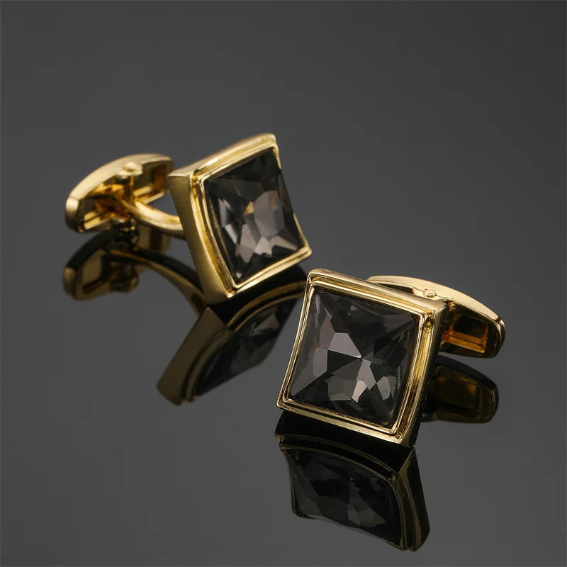 R&z - French shirt cufflinks Luxury Square Blue Red Crystal Zircon cuffs buttons business suit accessories jewelry