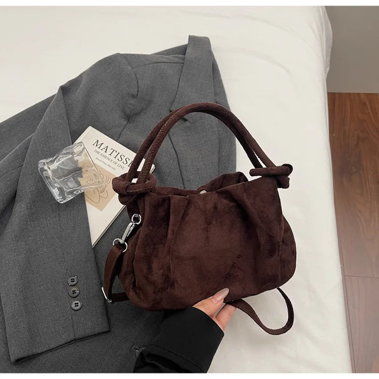 New Retro Suede Simple Crossbody Bag Women Fashion Handle Bag Casual Comfortable and Versatile Texture Shoulder Commuting Bag