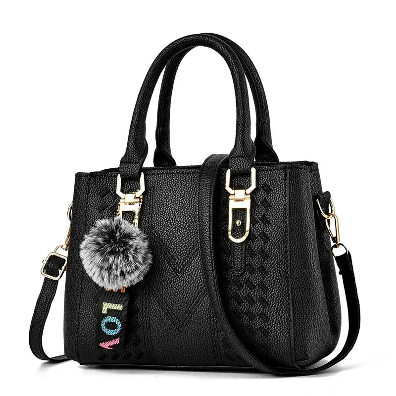 Embroidery Messenger Bags Women Leather Handbags Bags for Women Sac a Main Ladies hair ball Hand Bag