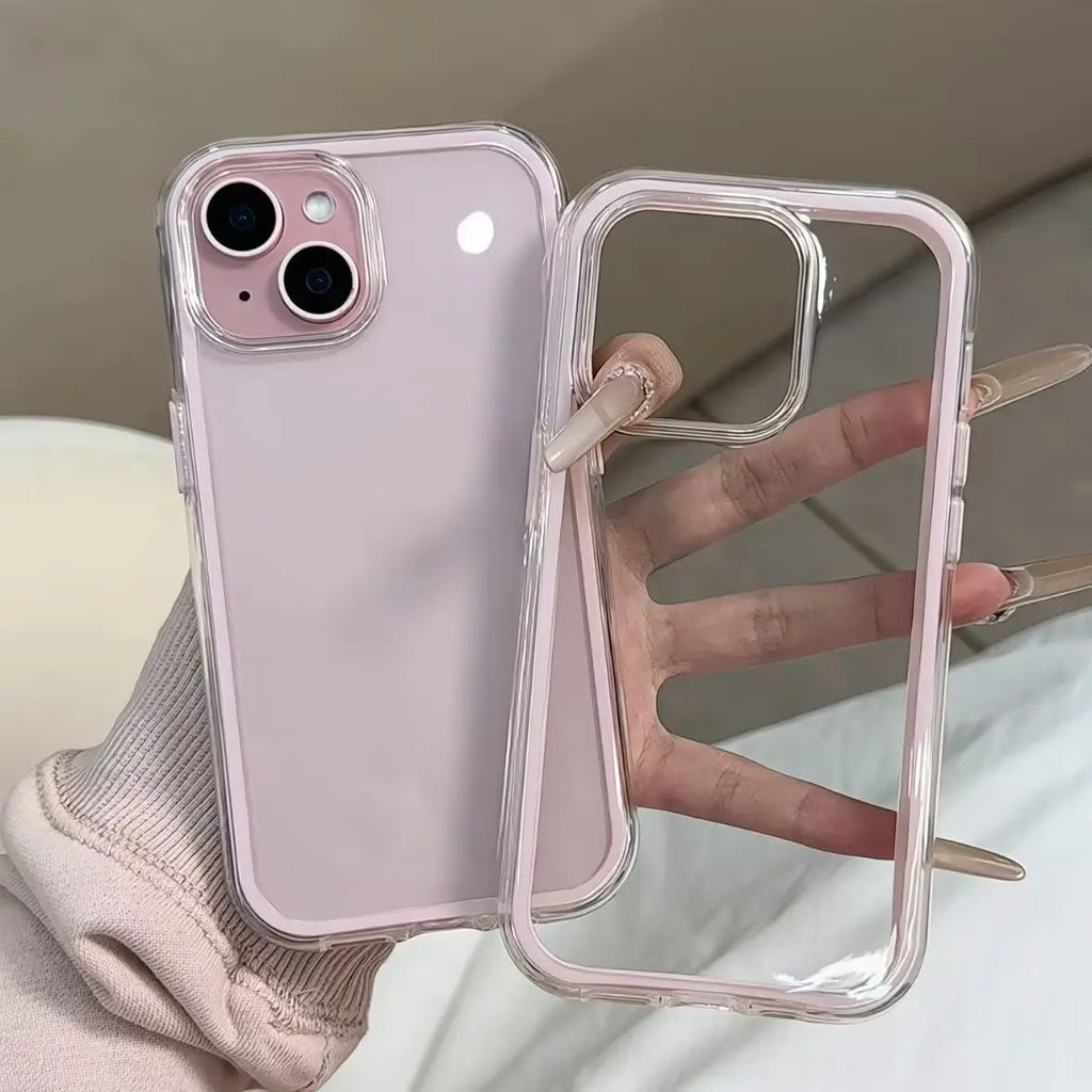 R&z - Luxury Candy Color Frame Clear Back Phone Case For iPhone 17 16 15 14 13 12 Pro Max 11 16PLUS 17 Acrylic Shockproof Bumper Cover
