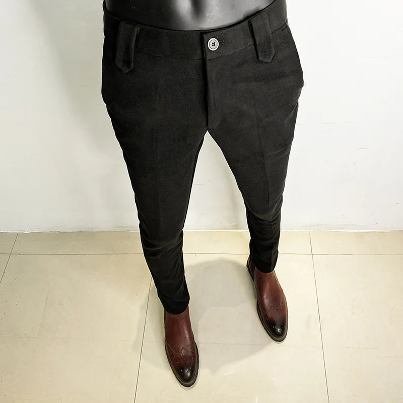 R&z - Pants Men Casual Slim Fit Straight Trousers Formal Business Woolen Cloth Social Office Dress Pants