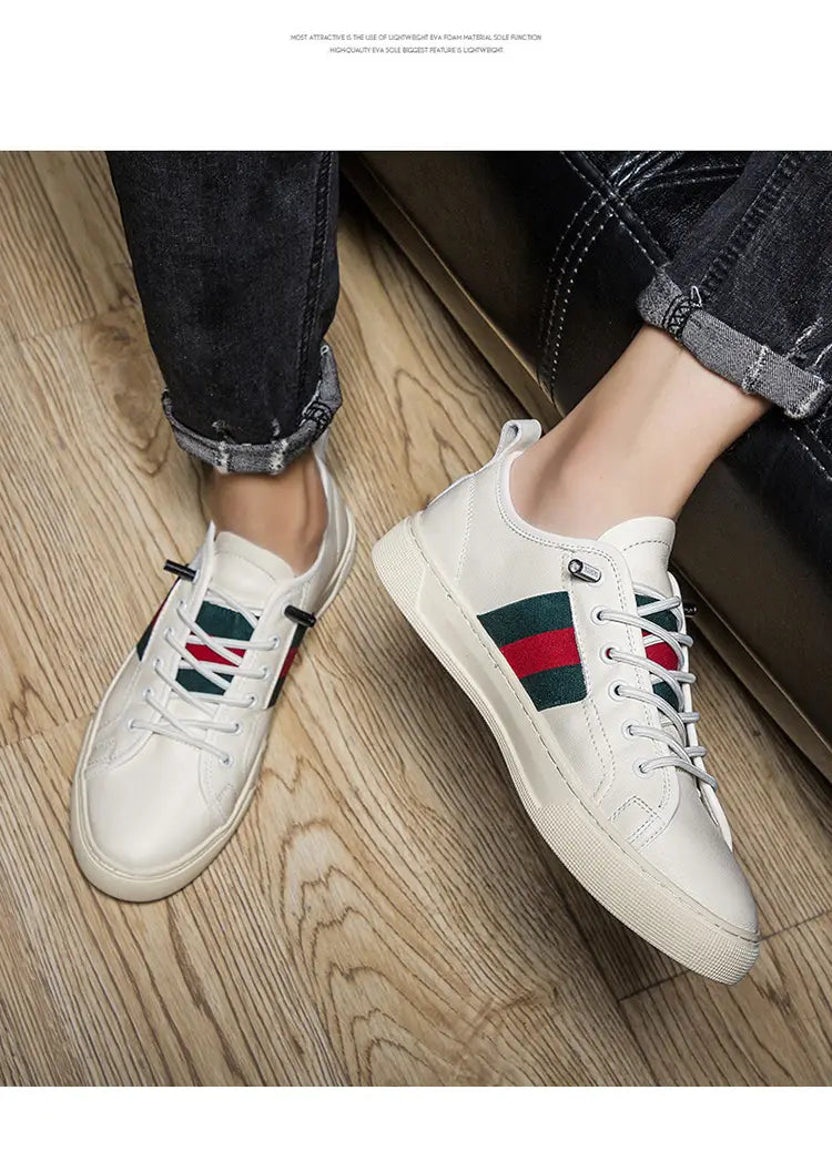 Men’s Casual Leather Sneakers - Trendy White Shoes