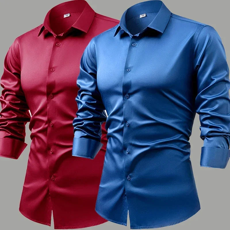 R&z - Silk cotton long sleeved shirt men's pure white shirt 2025 spring high-end sense inch shirt casual business suit formal wear