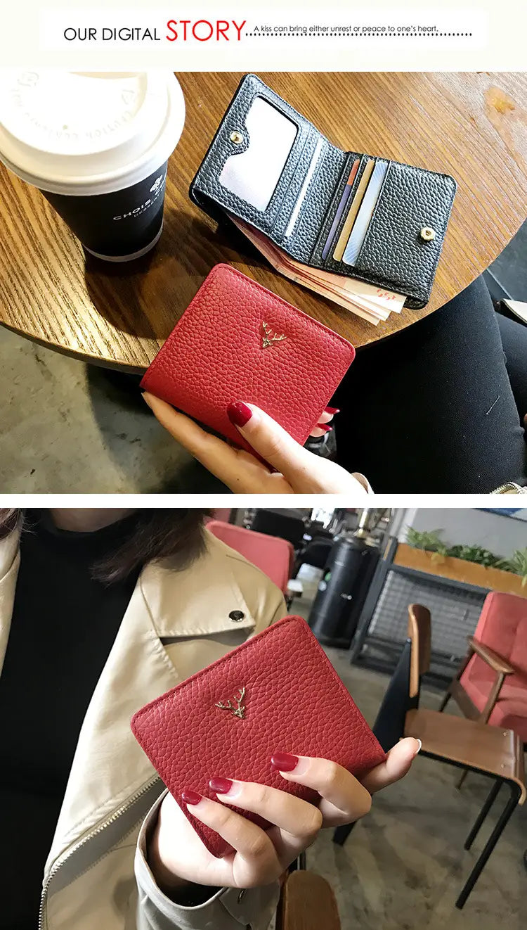 Leather Mini Coin Purse - Women’s Short Folding Wallet