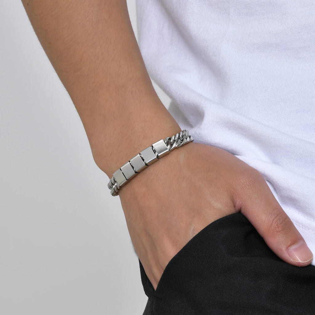 Trendy Punk Custom Name Engraved Text ID Bracelet for Men Cuban Link Chain Stainless Steel Jewelry Friendship Band