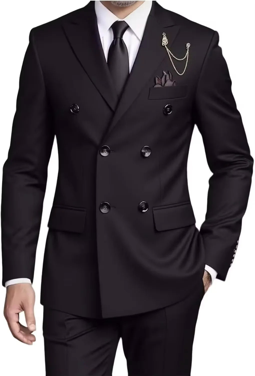 R&z - Suit Set,Business Formal Suit with Pants, Classic 6-Button Design