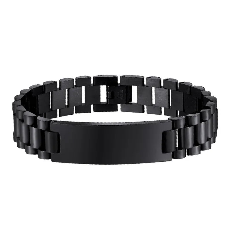Custom Stainless Steel Bracelet Simple Casual Leather Woven Bracelet Engraved Titanium Leather Bracelet for Men Stainless Steel