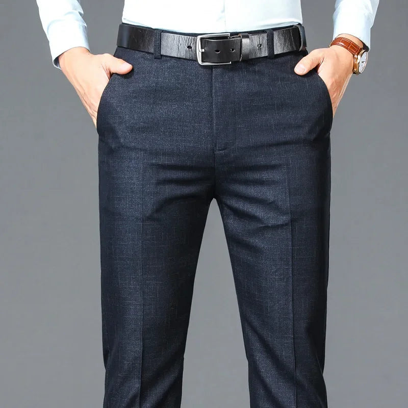 R&z - Casual Suit Pants Men Solid High Waist Straight Office Formal Trousers Mens Classic