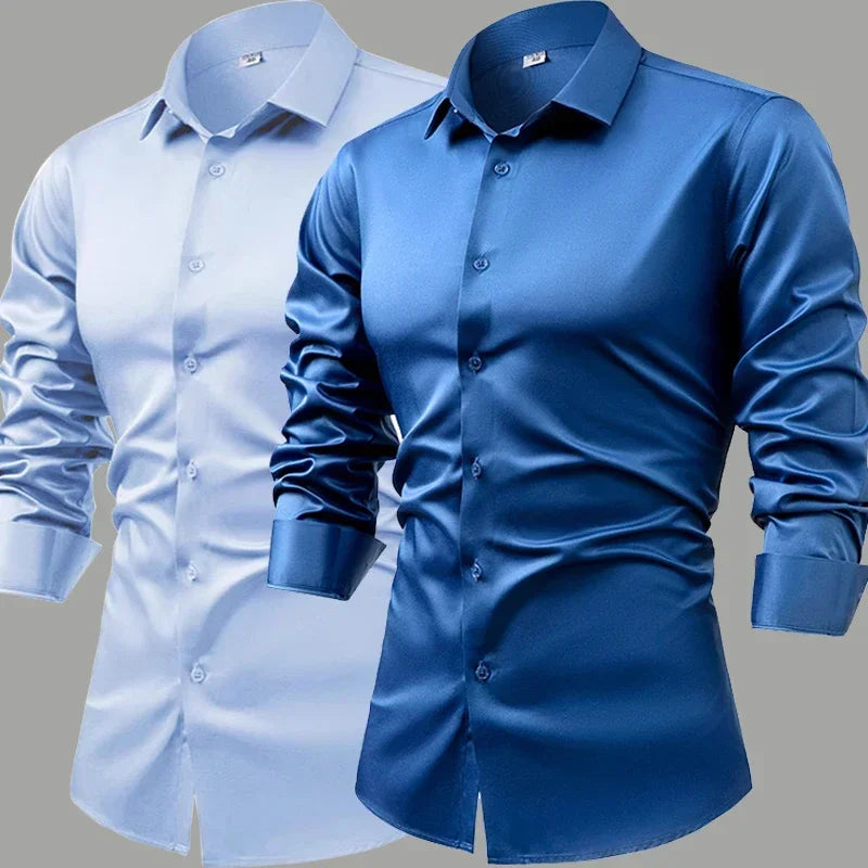 R&z - Silk cotton long sleeved shirt men's pure white shirt 2025 spring high-end sense inch shirt casual business suit formal wear