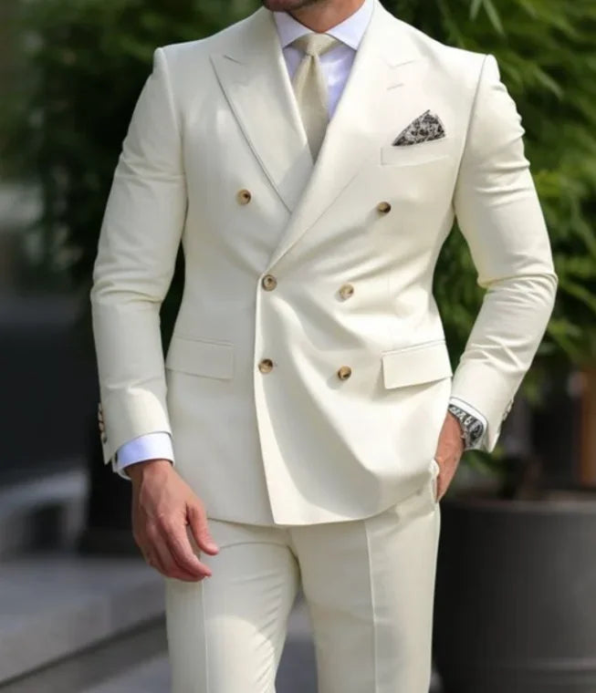 R&z - Suits Double Breasted Bespoke Double Breasted Peaked Lapel Formal Blazer Slim Fit 2 Piece Jacket Pants