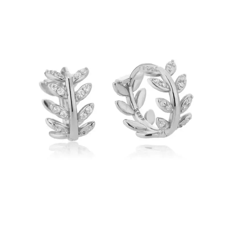 8.5mm Pave Zircon Olive Leaves Huggies Middle Hoop Loops Round Ring Piercing Crystal CZ Women Jewelry Pendientes