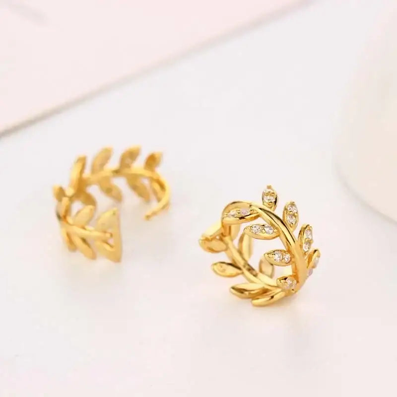 8.5mm Pave Zircon Olive Leaves Huggies Middle Hoop Loops Round Ring Piercing Crystal CZ Women Jewelry Pendientes