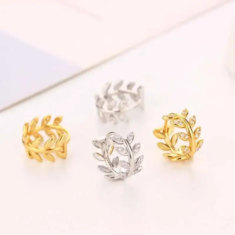 8.5mm Pave Zircon Olive Leaves Huggies Middle Hoop Loops Round Ring Piercing Crystal CZ Women Jewelry Pendientes