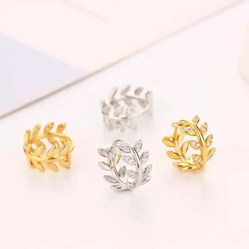 8.5mm Pave Zircon Olive Leaves Huggies Middle Hoop Loops Round Ring Piercing Crystal CZ Women Jewelry Pendientes