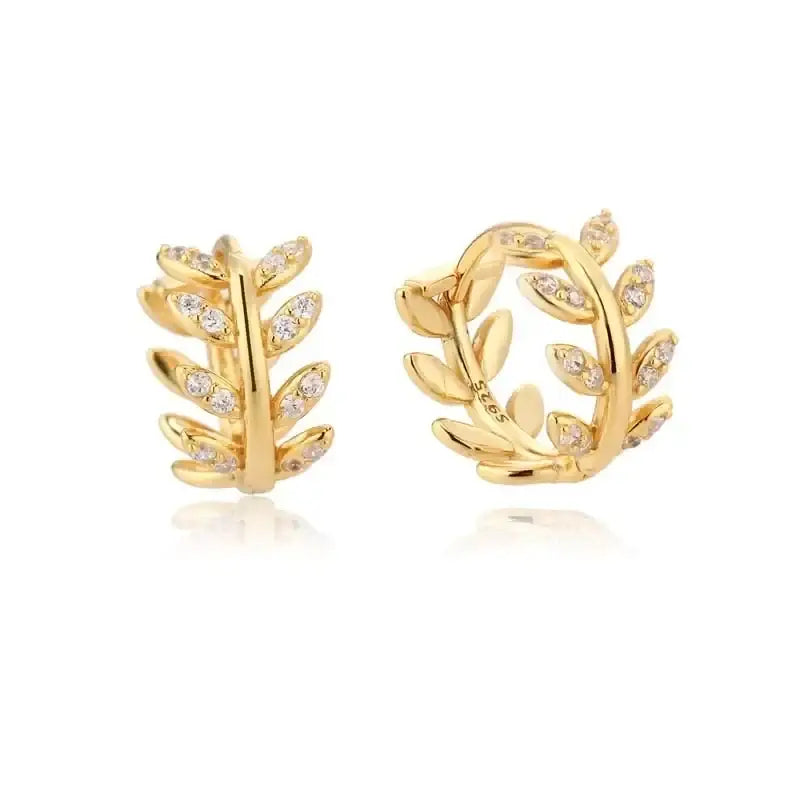 8.5mm Pave Zircon Olive Leaves Huggies Middle Hoop Loops Round Ring Piercing Crystal CZ Women Jewelry Pendientes