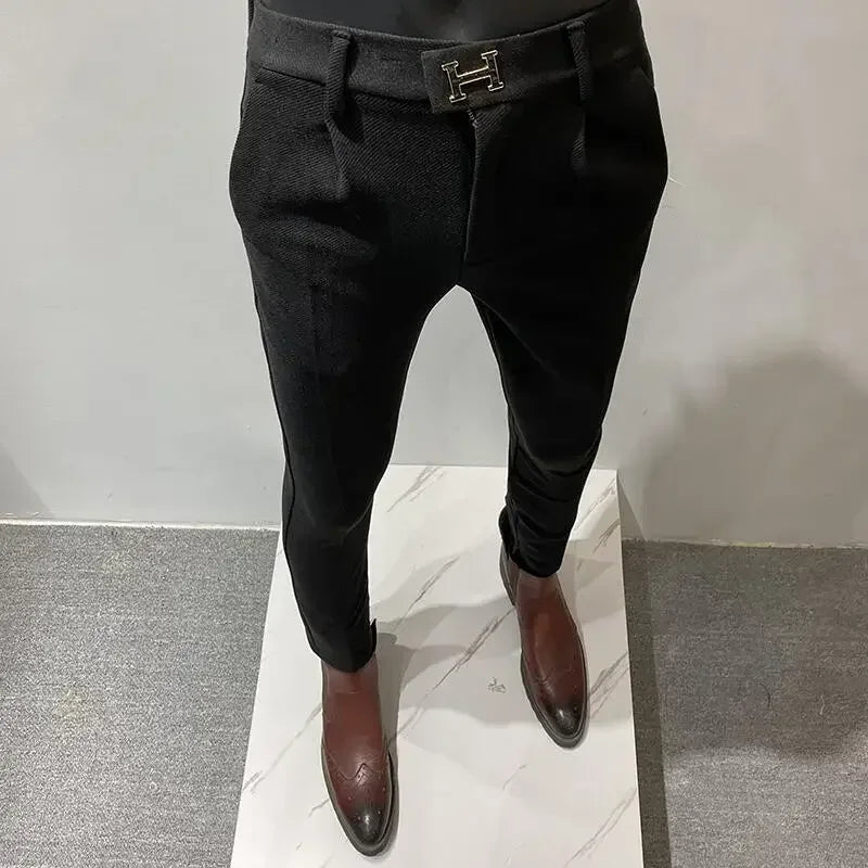 R&z - Suit Pant High Quality Men Business Slim Striped Trousers Formal Wear Office Social Dress Pants