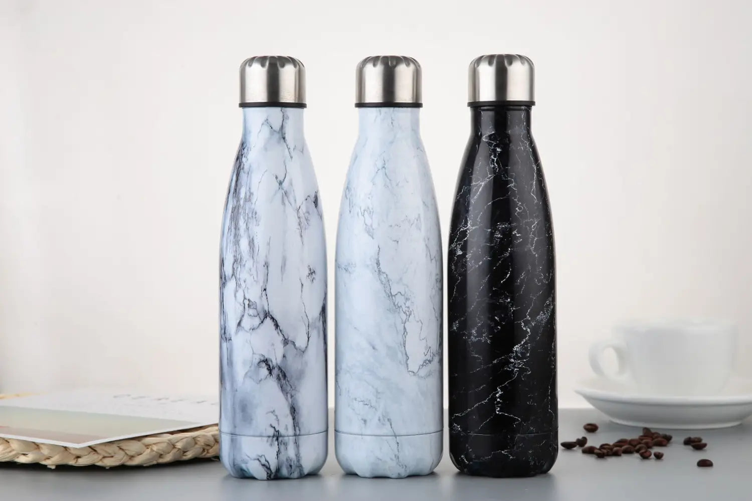 Black Marble Sports Water Bottle