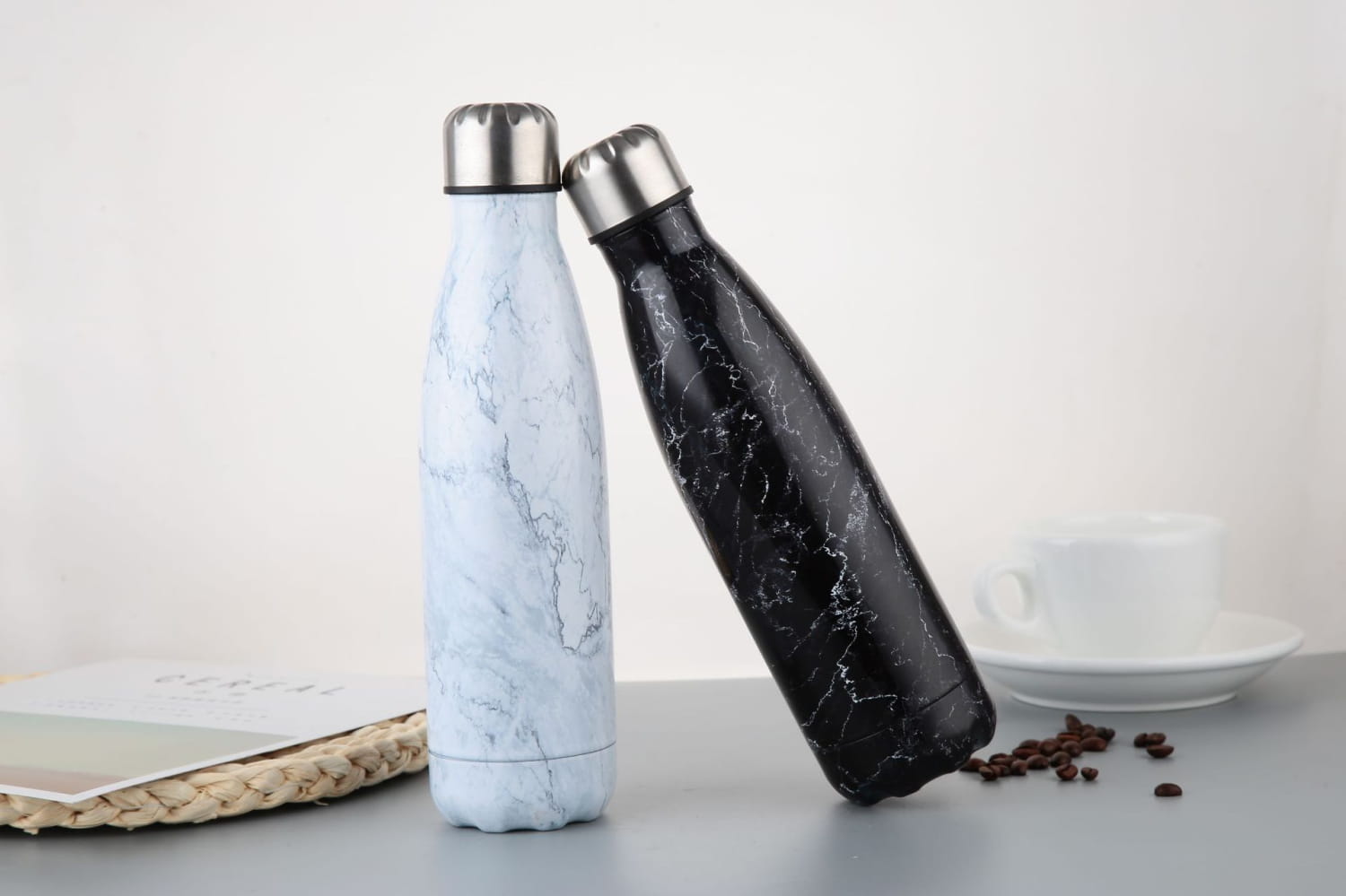 White Marble Sports Water Bottle