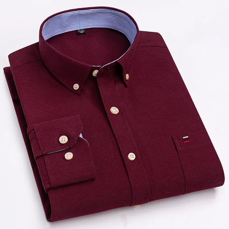 R&z - Men's 100% Cotton Shirt Long Sleeve Plaid Oxford Casual Solid Color Print Regular Fit Formal Dress Shirt Oversized 7XL  6XL 5XL