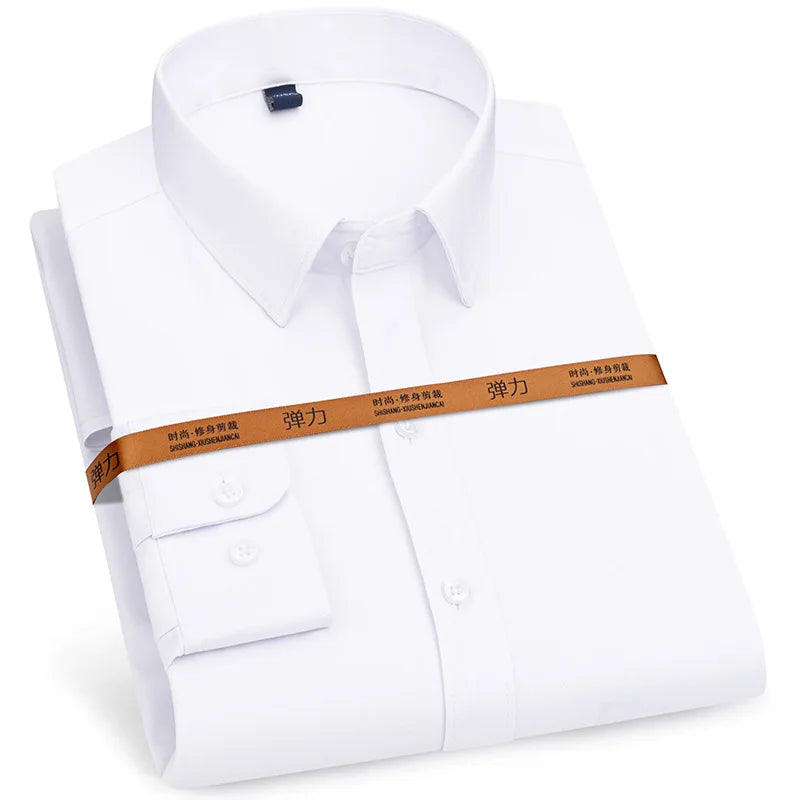 R&z - New Men's Solid Color Business Shirt Formal Fashion Thin Classic Basic Casual Slim White Long Sleeve Social Shirt Brand Clothes