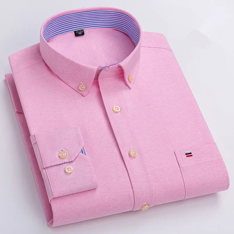 R&z - Men's 100% Cotton Shirt Long Sleeve Plaid Oxford Casual Solid Color Print Regular Fit Formal Dress Shirt Oversized 7XL  6XL 5XL
