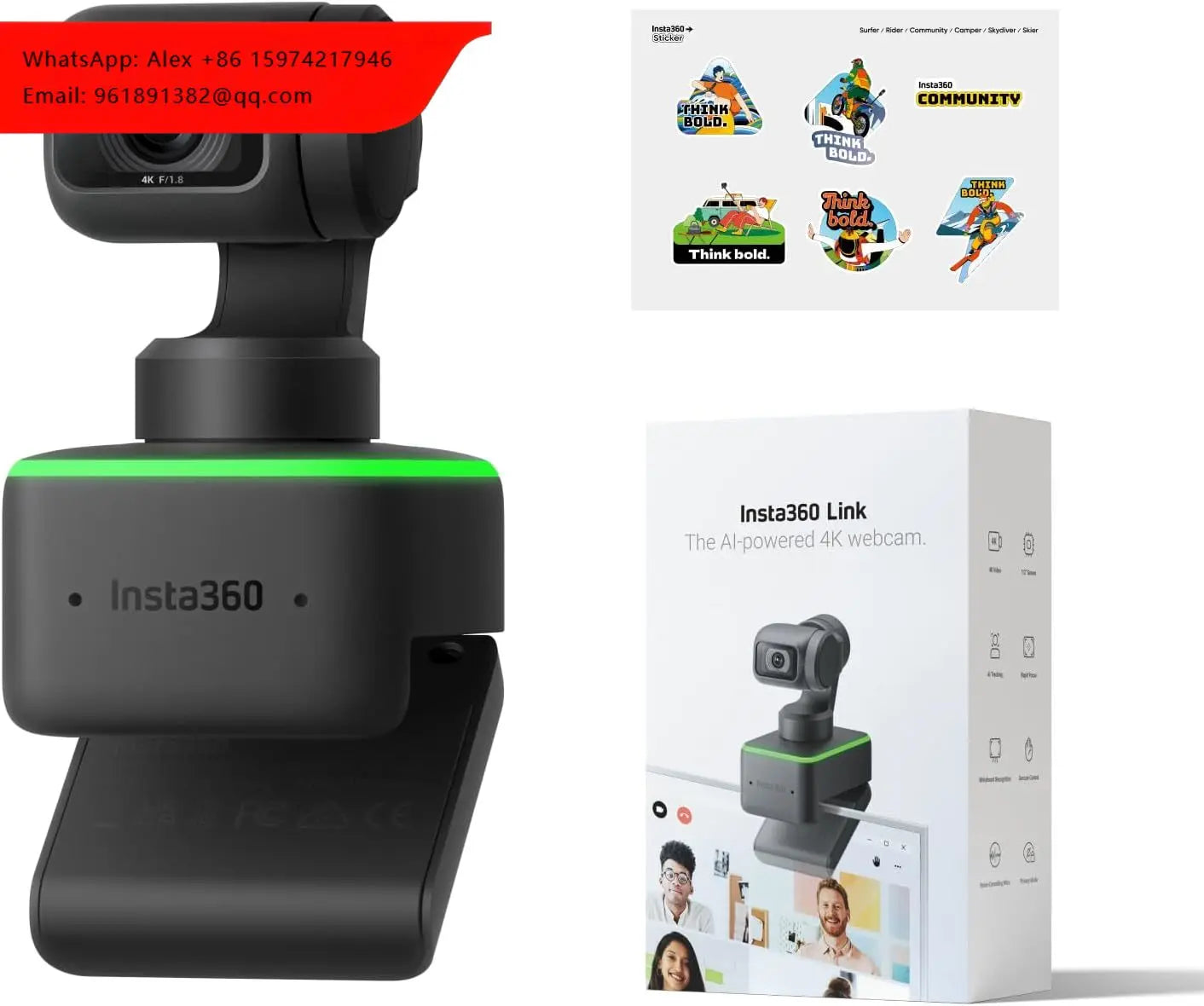 Insta360 Link Official Sticker Kit - PTZ 4K Webcam With 1/2" Sensor AI Tracking Gesture Control HDR Noise-Canceling Microphones