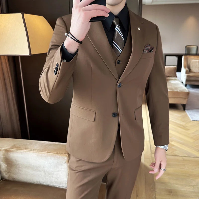 R&z - Jacket + Vest + Pants  High-end Brand Boutique Fashion Solid Color Mens