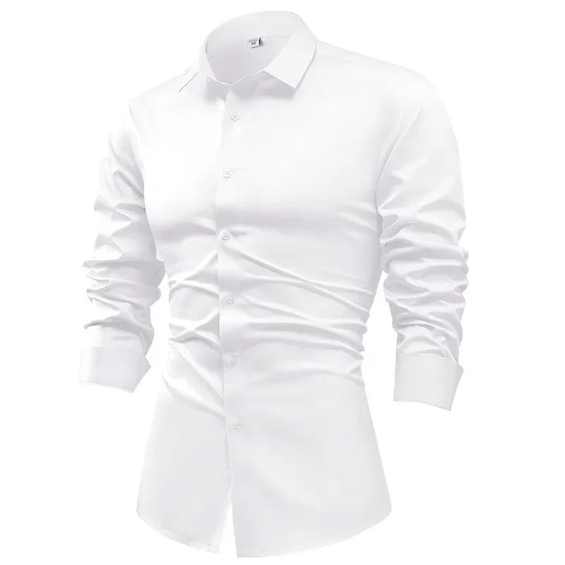 R&z - Silk cotton long sleeved shirt men's pure white shirt 2025 spring high-end sense inch shirt casual business suit formal wear