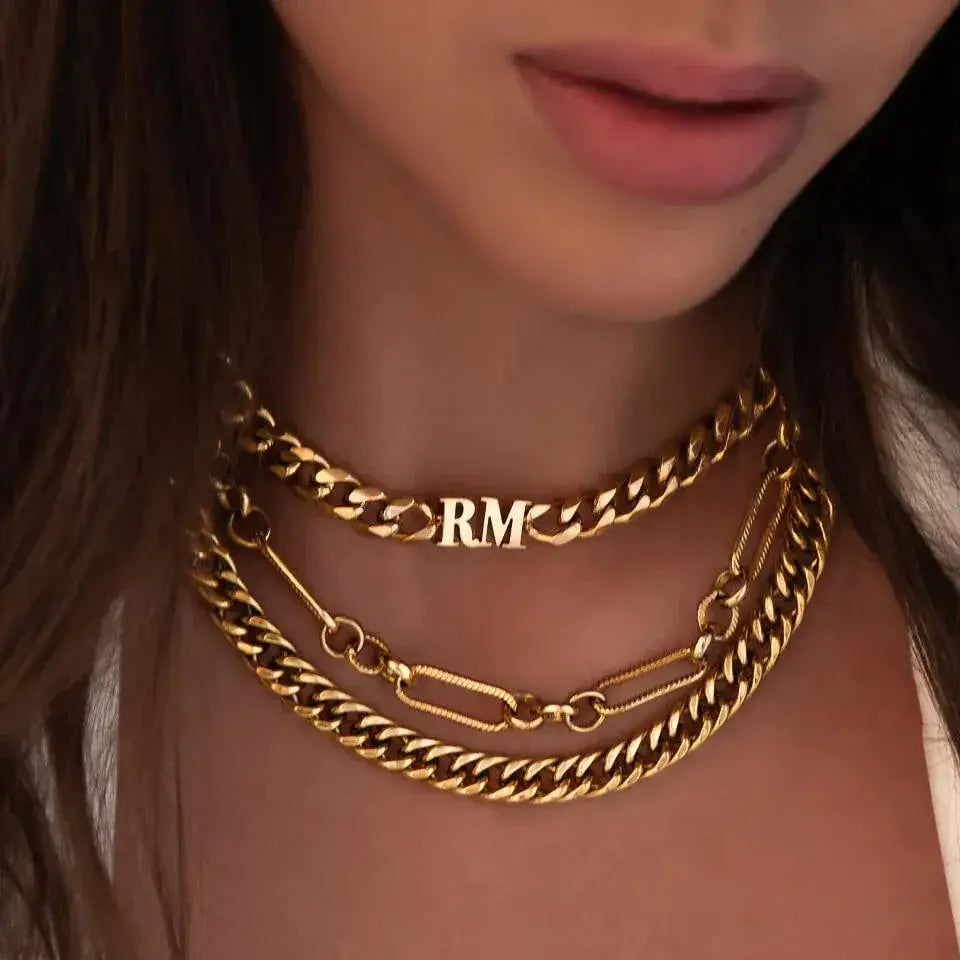 8mm Cuban Thick Name Necklace Rectangular Buckle Custom Letter Chain 314L Stainless steel Personalized Pendant Gift