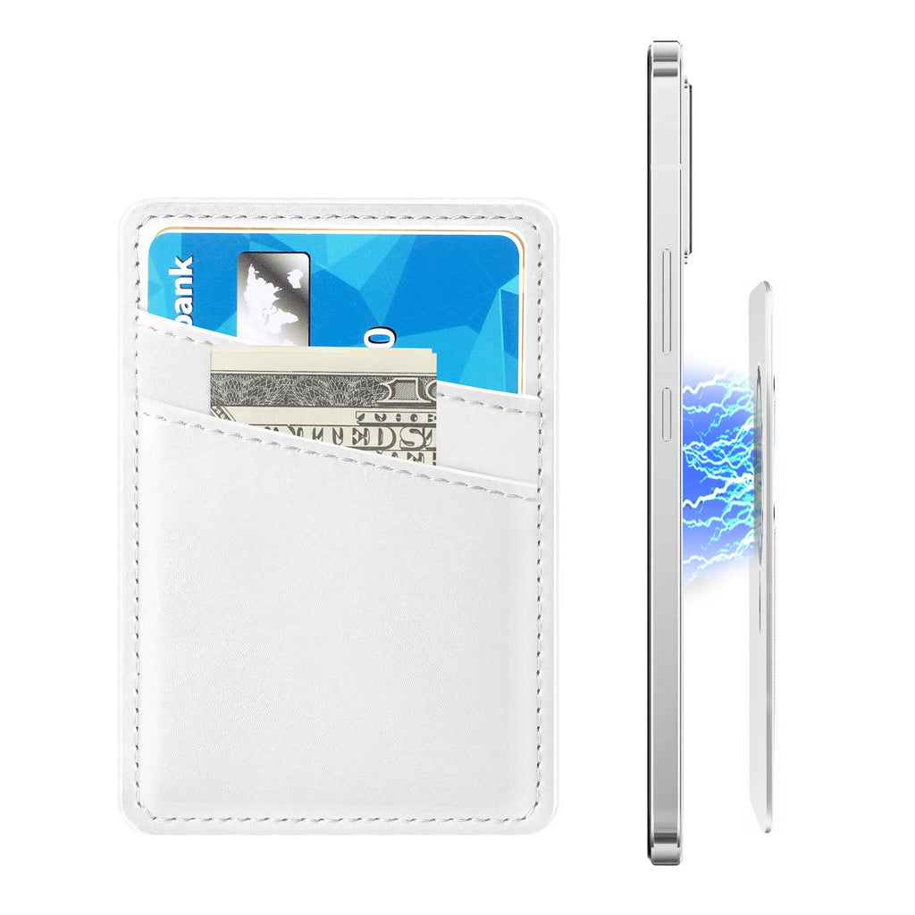 SS for MagSafe Wallet Magnetic Wallet for iPhone 15/14/13/12 Series Ultra-Thin Magnetic Phone Wallet Leather Card Hoder 2 Independent Card Slot White
