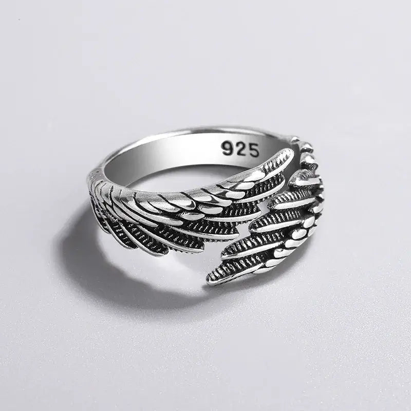 925 Sterling Silver Angel Wing Feather Adjustable Rings For Women Engagement Wedding Luxury Jewelry Accessories