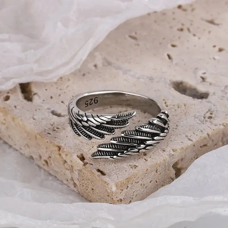 925 Sterling Silver Angel Wing Feather Adjustable Rings For Women Engagement Wedding Luxury Jewelry Accessories